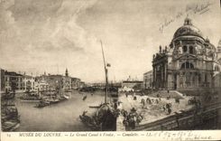 VINTAGE POSTCARD Musee Of Louvre the Large Canal has Venice Canaletto