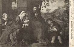 VINTAGE POSTCARD Museum Of Louvre Jacopo It Vecchio advertisement with the shepherds