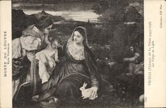 VINTAGE POSTCARD Museum Of Louvre Vecelli Titien the Virgin with rabbit
