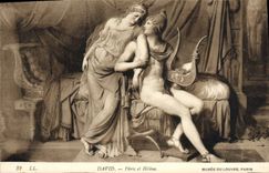 VINTAGE POSTCARD David Paris and Helene Museum of Louvre Paris