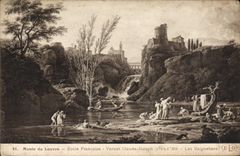 VINTAGE POSTCARD Museum of Louvre French School Vernet Claude Joseph Bathers