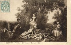 VINTAGE POSTCARD Museum of Louvre Automme Lancret Ass Mule