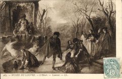 VINTAGE POSTCARD Museum of Louvre the Lancret Winter