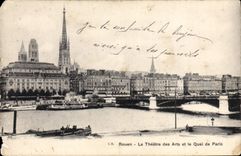 VINTAGE POSTCARD Rouen the Theater of Arts and the Quay of Paris