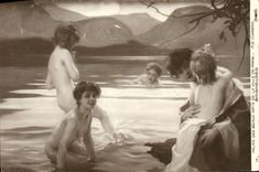 VINTAGE POSTCARD Palate of Beautiful arts of the Town of Paris P E Chabas Bathers