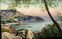 La POSTAL de la VENDIMIA Niza la entrada del puerto y el boro monta