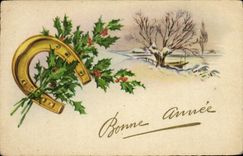 VINTAGE POSTCARD Happy New Year Horseshoe
