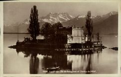 Lago Leman Island De Salagnon y abolladuras de la POSTAL de la VENDIMIA del sur