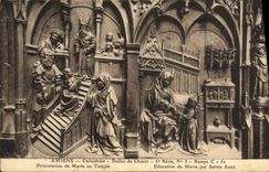 VINTAGE POSTCARD Amiens Cathedral Stalls Of the Chorus Presentation of Marie to the temple