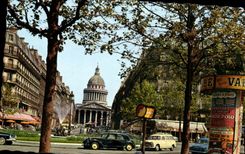 MODERN CARD Paris the place ED Rostand the street Soufflot and the Pantheon