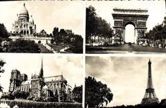 CPM Paris Basilique Du Sacre Coeur De Montmarts L'Arc De Triomphe Tour Eiffel