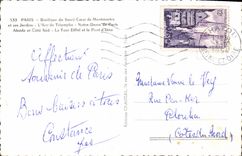 POSTAL MODERNA basílica de París de la consagración Heart De Montmarts Arc de Triomphe la torre Eiffel