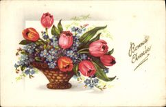 CPA Fantaisie Fleurs Bonne annee