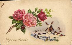 CPA Bonne Annee Fleurs 