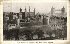 La POSTAL de la VENDIMIA la torre de Londres y la torre tiende un puente sobre