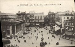 VINTAGE POSTCARD Bordeaux Places Comedy and Street Saint Catherine
