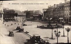 VINTAGE POSTCARD Bordeaux Places Comedy and Large Theater