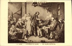 VINTAGE POSTCARD Museum of Louvre J B Greuze the accordee of Village