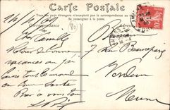 Mercado de Amiens de la POSTAL de la VENDIMIA en el agua y la catedral