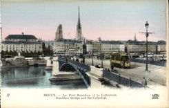 VINTAGE POSTCARD Rouen the Boieldieu Bridge and the Cathedral Tram