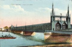 Puente de Estrasburgo de la POSTAL de la VENDIMIA en el Rin