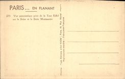 VINTAGE POSTCARD Paris Panoramic View Taken Of the Eiffel Tower on the Seine and the Montmartre hillock