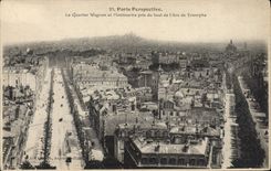 VINTAGE POSTCARD Paris View the Wagram District and Montmartre taken top of Arc de Triomphe
