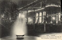 VINTAGE POSTCARD Paris Illumination De I' Avenue Nicolas II a luminous fountain