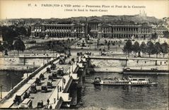 VINTAGE POSTCARD Paris Panorama Places And Bridge Of the Harmony In the content Sacre Heart Barge Boat