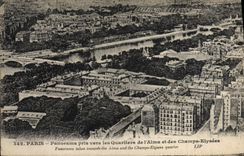 VINTAGE POSTCARD Paris Panorama Taken Towards the Districts of Alma and the Champs Elysées
