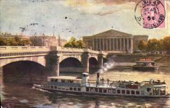 VINTAGE POSTCARD Paris Bridge of the Harmony Boat Barge