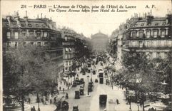 VINTAGE POSTCARD Paris the Avenue of the Opera Taken of the Hotel of Louvre