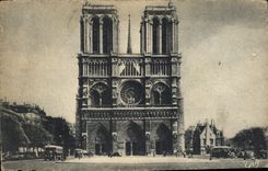 VINTAGE POSTCARD Paris Cathedral of Notre Dame and the square