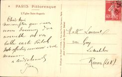 VINTAGE POSTCARD Paris the church Holy Augustin Marchande of flowers