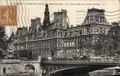 VINTAGE POSTCARD Paris the Town hall Bridge D' Arcole