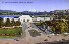 VINTAGE POSTCARD Geneva the Palate of the Nations and Mont Blanc