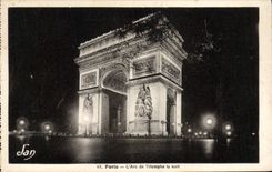 POSTAL París de la VENDIMIA Arc de Triomphe la noche