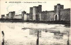 CPA Aigues Mortes Les Remparts Vus De I'Etang