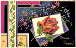 CPA Fantaisie Fleurs Rose Bonne Annee