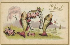 CPA 1er Avril Poissons Fer a cheval