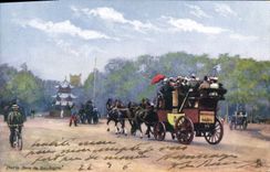 VINTAGE POSTCARD Paris Bois de Boulogne Barouche Horses Bicycle Cycles