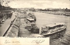 VINTAGE POSTCARD Paris Seen Of the bridge D' Austerlitz on the Seine Boat Barge