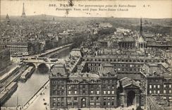 Opinión panorámica de París de la POSTAL de la VENDIMIA tomada de la torre Eiffel de Notre Dame