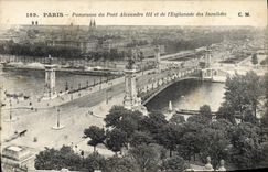 VINTAGE POSTCARD Paris Panorama Of the Bridge Alexandre III and the esplanade of the Invalids