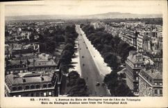 POSTAL París de la VENDIMIA la avenida del Bois de Boulogne visto de Arc de Triomphe