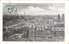 Opinión panorámica de París de la POSTAL de la VENDIMIA la torre Eiffel de siete puentes