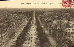 VINTAGE POSTCARD Paris Panorama of the Champs Elysées