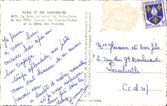 MODERN CARD Paris and its Wonders the Seine upstream of Notre Dame the Eiffel tower the avenue of the Champs Elysées and Invalids