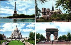CPM Paris et Ses Merveilles Tour Eiffel cathedrale Notre Dame Basilique du Sacre Coeur Arc de Triomphe de l'Etoile