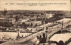 Panorama de París de la POSTAL de la VENDIMIA hacia el lll de Alejandro del puente